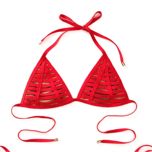 Beach Bunny Swimwear Hard Summer Triangle Top - Large, Red - Picture 3 of 5